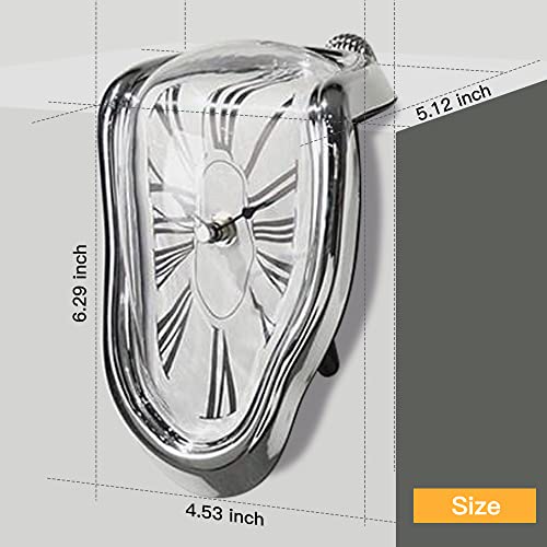 Melting Clock Dali Melted Clock Gift Decor Art Inspired Wall Clock Twisted Shelf Hanging Surrealist for Decorative Shop Office Home Desk Roman Silve… - color: Roman Silve