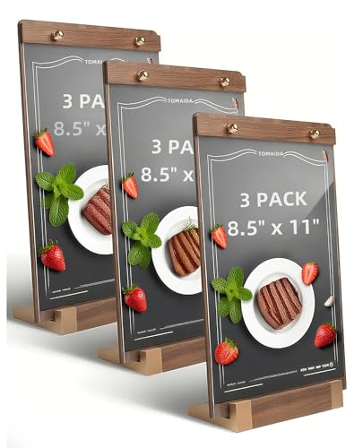3 Pack 8.5"x11" Acrylic Sign Holder A4 with Wood-Color Base - Table Top Display Stand for Menus, Signs, Flyers, Perfect for Restaurants, Retail Stores, Conferences, Weddings, Offices