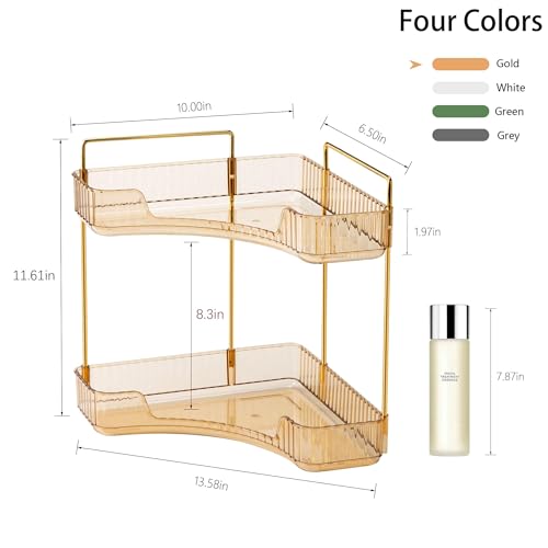 YCIA&DONE Corner Bathroom Counter Organizer, Makeup Organizer for Vanity, Skincare Cosmetic Perfume Tray, Corner Countertop Shelf Rack Storage for Bathroom Kitchen 2 Tiers (Amber Gold) - color: Yellow, size: 2-Tier