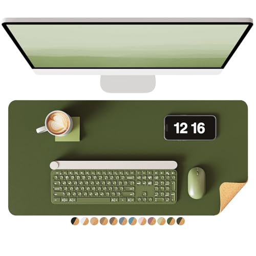 YSAGi Double-Sided Desk Mat, Eco Cork Desk Protector, Large Mouse Pad, Waterproof Blotter, Writing Pad for Office/Home (23.6"x13.7", Olive Green + Cork) - color: Olive Green+cork, size: 23.6"x13.7"
