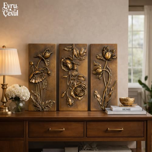 EvruCexul Vintage Floral Wall Sculpture, Antique Bronze Resin Wall Art with Ornate Botanical Design, Decorative Wall Plaque for Elegant Home Décor (Tulip) - style: Tulip