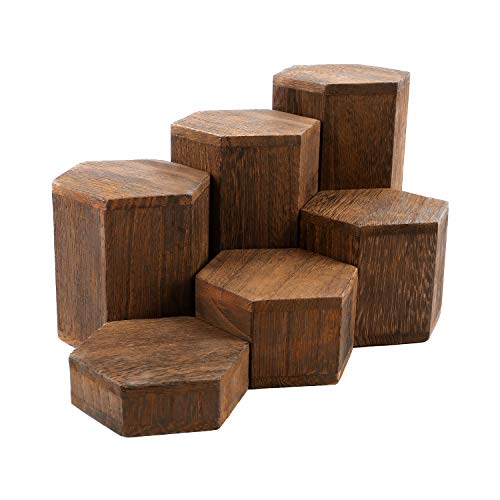 MOOCA Wooden 6 Pcs Hexagon Risers for Display Jewelry and Accessories Display Stand, Brown - color: Brown, 6 Pieces