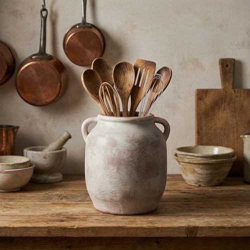 Ceramic Flower Vase with Handle, 7.3 Inch Terracotta Farmhouse Rustic Decor | Waterproof Table Centerpiece for Living Room, Kitchen Shelf & Dining Table | Vintage Pottery Home Decoration - size: 7.3inch