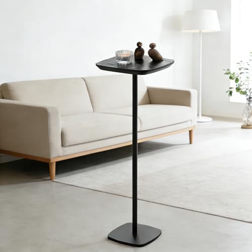 Small Pedestal Side Table for Small Spaces - Modern Black Drink Table for Sofa, Couch, or Bedroom - Compact Drink & Cocktail Stand (Classic Black) - color: Classic Black