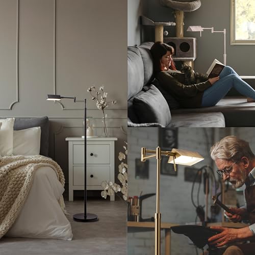 O’Bright Dimmable LED Pharmacy Floor Lamp, 12W LED, Full Range Dimming, 360 Degree Swing Arms, Adjustable Heights, Standing Lamp for Reading, Sewing, and Craft, ETL Listed, Brushed Nickel - color: Brushed Nickel