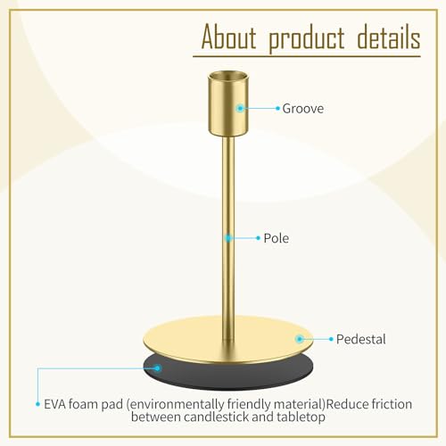 smtyle Gold Taper Candle Holders for Candlestick Candles Set of 3 Candelabra with Iron-0.8" Diameter Ideal for Candle Stick Decor - color: Gold-p3