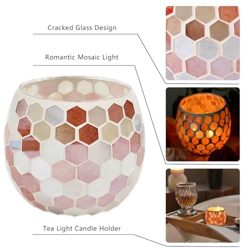 Votive Candle Holder Tea Lights - Glass Candle Holders, Mosaic Tealight Candle Holder, Candle Jar Cup for Wedding Centerpiece Party Table Decorations, Valentines Day Decor - color: A-multicolor