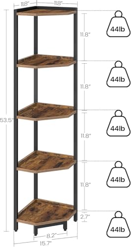 Hzuaneri Corner Shelf Stand, Corner Bookshelf, Storage Standing Shelf Unit with Metal Frame, Plant Stand, Bookcase for Living Room, Home Office, Bedroom, 5-Tier Rustic Brown CS05901B - color: Rustic Brown, size: 5 Tier