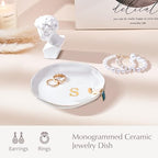 ProCase Ceramic Jewelry Tray, Initial Ring Dish Trinket Plate Engagement Gift, Small Personalized Monogram Ring Bowl for Wedding, White Decorative Jewelry Holder for Women Vanity -Letter S - style: S