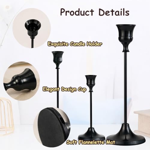 6Pcs Candlestick Holders, Metal Taper Candle Holder, Black Candle Holders for Pillar Candles, Candle Holder for Wedding Fireplace Mantel Housewarming Gift - color: Light-black