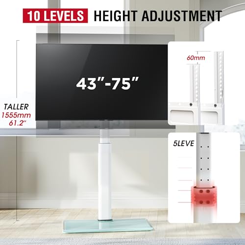AOKCOS Swivel TV Floor Stand for 43-75 Inches TVs, 10 Level Height Adjustable Corner Extra Tall TV Stand Mount for Living Room/Bedroom, Holds up to 110 lbs,MAX VESA 600x400mm,White - color: White, size: for 43"-75"