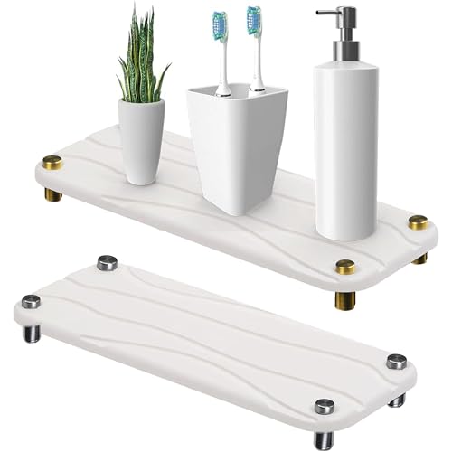 Stone Drying Tray - Diatomite Sink Caddy Kitchen Sink Organizer - Water Absorbing Bathroom Counter Mat - Absorbent Kitchen Soap Tray (White w Silver & Gold feet) - color: White & Silver