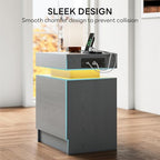 LIKIMIO Night Stand with Charging Station, Modern Grey Nightstand with LED Light and Drawers, Bedside Tables/End Table for Bedroom - color: Grey