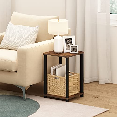 Furinno TURN-N-TUBE Side Table, 2-Tier Modern Square End Table with Open Shelf, Toolless Night Stand, Bedside Table, for Living Room, Bedroom, Amber Pine - color: Amber Pine/Black, size: 1-Pack, 2-Tier, style: Haydn