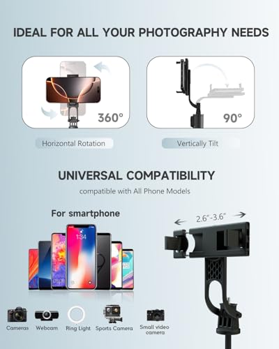 71” Phone Tripod & Selfie Stick, Portable All in One Extendable Cell Phone Tripod Stand, with Wireless Remote Control for iPhone/Samsung/Android/Camera