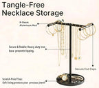 Necklace Holder Organizer, Metal Jewelry Stand to Prevent Bangles, Necklaces, Bracelets, Rings, Earrings and Watch Tangling - color: Black