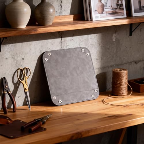 siduater Valet Tray Desktop Storage Organizer – Vegan Leather Catchall Bedside Vanity Tray Nightstand Caddy Holder for Remote Controller, Watch, Keys, Phone, Wallet, Coin, Jewelry, Stone Gray - color: Stone Gray