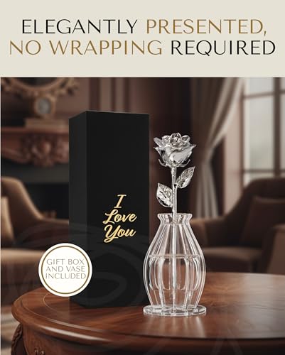 Forever Rose Bloom Box & Phantom Vase Combo, Platinum Dipped Rose in a Personalized Gift Box That Says I Love You Embossed in Gold Foil, Unique & Everlasting Gift for Any Occasion - color: "I Love You" Platinum Dipped Rose (Phantom Vase & Bloom Box)