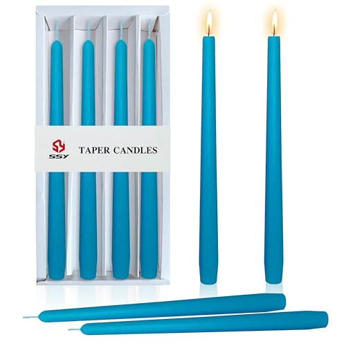 10 Inch Taper Candles Handmade Set of 4 – Unscented Tapered Candles in Turquoise, Candlesticks Smokeless Candle Sticks for Wedding, Home Decor, and Dinner Table - color: Dark Blue