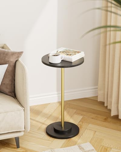 Masupu Drink Table, Round Side Table for Small Spaces, Pedestal Side Table, Small End Table with Metal Base, for Living Room, Bedroom, Bathroom, Black Gold - color: 04.black Gold