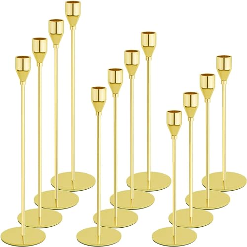 Gold Candlestick Holder Set of 12 for Taper Candles, Decorative Candle Holders Bulk Candle Stick Holders Taper Candle Holders for Table Centerpiece Wedding Dinning Party Anniversary Home Decor - color: Gold