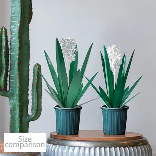 Metal Agave Plant Garden Art, 2 Pack Tequila Rustic Sculpture, Rustic Metal Agave Plants for Yard Stakes, Garden Figurines, Outdoor Patio (2 PCS White Flowers) - color: 2 Pcs White Flowers