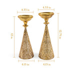 Farmhouse Gold Candle Holders for Pillar Candles, Metal Distressed Set of 2 Retro Flower Design Pillar Candle Stand Dual Use, Can be Vase Table Centerpiece Decor for Fireplace, Living, and Dining Room