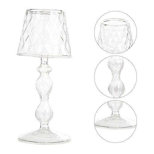 Uonlytech Glass Candlestick 7.48In Decorative Candle Holder for Home Bedroom Office Table Lighting Elegant Household Candle Stand