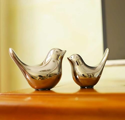 Set of 2 Silver Bird Sculptures, Silver Bird Decor,Bird Decorations,and Modern Fall Shelf Home Decor Accents for Living Room Shelves, Bookshelves, and Coffee Tables - color: Silver, size: S&M