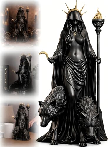 Hecate Statue,Underworld Hekate,The Witch of The Night,Hecate Greek Goddess with Her Hounds of Magic Resin Sculpture (A) - color: A