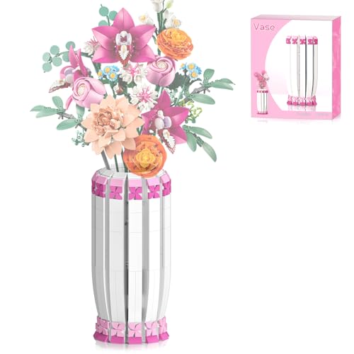 aphpaio Pink Vase for Flower Sets 10347, 10280, 10328, 10342, Perfect for Displaying Artificial Flowers, Valentine's Day for Women, Girls, and Adults (Vase Only)