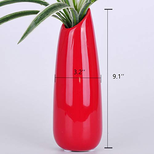 VanEnjoy 9.4" Red High Creative Oblique Opening Design Desktop Ceramic Vase Home Office Decoration Vases - color: Red