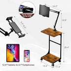 Floor Kindle Tablet iPad Stand with 2-Tier Storage Shelves,Angle Height Adjustable iPad Tablet Kindle Holder for Bed with 360-Degree Rotating Wheels, Compatible with 4.7"-13" Kindle Cell Phone iPhone - size: 11.4"D x 15.4"W x 56.4"H