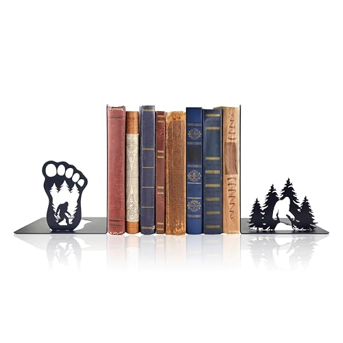 Bigfoot Decor Unique Bookends – Eye-Catching Sasquatch Gifts for Bigfoot Enthusiasts - Decorative Bookends for Shelves – Fun Bookends for Kids – Versatile Black Book Stopper to Hold Books