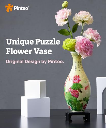Pintoo 3D Puzzle Vase Unique Flower Vase Made by 160 Curved Plastic Puzzle Pieces House Warming Gift for Flower Arrangements and Home Decoration, for Mom [S1024] (Translucent, Carp with Lotus) - color: Carp With Lotus, size: Translucent