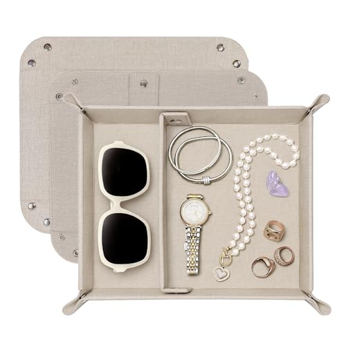 UnionBasic Medium Valet Tray, Jewelry Tray for Rings Watches Earrings, Entryway Catchall Caddy for Coins Keys Change, Nightstand Bedside Valet Holder, Trays for Electronic Gadgets, Beige Plus - color: Beige, size: 9.5" x 7.9" x 2"