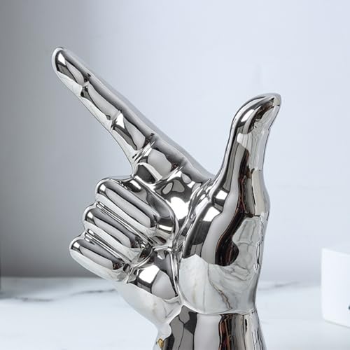 Rayberro Ceramic Hand Gesture Sculpture Creative Hand Statue Home Decor Hand Gesture Figurine Decors for Living Room Bedroom Office Bookshelf Coffee Tabletop Ornaments Decorations Gift (Silver) - color: Silver