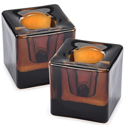2PCS Dark Brown Square Glass Taper Candle Holders for Table Centerpiece. Decorative Crystal Candle Stick Holder Sets. Candle Stand for Wedding, Dinning, Party. - color: 2pcs Dark Brown