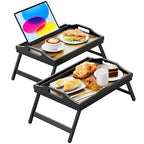 2 Pack Breakfast in Bed Tray for Eating, 16.92 x 12.6 Inch Bed Table Tray with Folding Legs & Handles, Bamboo Food Lap Trays Fits for Adult Kids Eating/TV/Surgery Recovery by Easoger. Set of 2 - color: 2-black 2 Pack