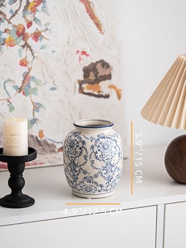 Blue and White Vase, Vintage Blue Ceramic Flower Vessel,Ceramic vases for Home Decor,Vintage Vase for Home Decor, Living Room, Shelf, Office, Rustic Table Centerpiece (Blue and white-01, Small) - color: Blue and White-01, size: Small