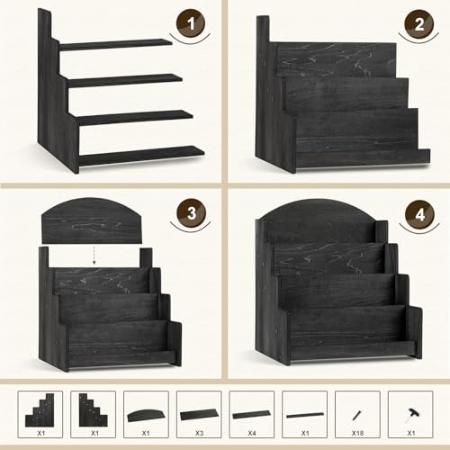 PUERSI Greeting Card Display Stand, Wooden 4-Tier Postcard Display Stand Holder for Sticker, Vendors, Retail Stores, Black - color: Black
