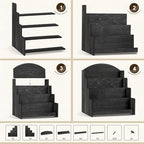 PUERSI Greeting Card Display Stand, Wooden 4-Tier Postcard Display Stand Holder for Sticker, Vendors, Retail Stores, Black - color: Black