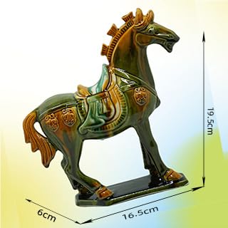 Handmade Tang Dynasty Tri-Color Horse Ceramic Sculpture - 19cm Traditional Chinese Cultural Art Decor - Symbol of Prosperity & Good Fortune - Perfect for Home, Office, Bookcase Shelf(Grass Green) - color: Grass Green