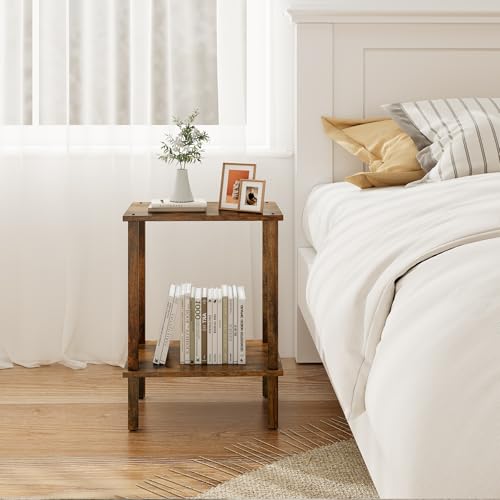TUTOTAK End Table, Side Table, Nightstand, 2-Tier Storage Shelf, Sofa Side Table for Small Space, Living Room, Bed Room, Brown TB01BB034C - color: Brown