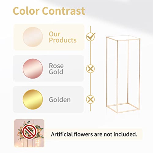 Nuptio Gold Vases for Centerpieces Wedding with Acrylic Panel - 2 Pcs 31.5 inch Tall Metal Flower Vase Flowers Stand - Elegant Bulk Weddings Decoration Table Geometric Centerpiece for Party Tables - size: 31½ inch Tall
