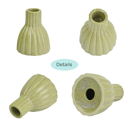 2PCS Vintage Ceramic Candle Holder Distressed White Ribbed Ceramic Candlesticks Stands for Table Desktop, Mantel, Home Decor 3.39" H - color: Olive Green