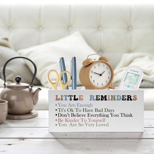 Encouragement Gifts Pencil Pen Holder for Desk, Little Reminders Inspirational Wooden Pencil Holder Organizer for Home Office Desk Accessories, Mental Health Gifts - color: Color-Desk accessories white 14