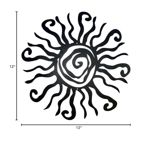 Riverside Designs Wacky Sun Metal Wall Art Indoor/Outdoor Decor - 30" Black Rust Proof Wall Sculpture - Made in USA - Ideal for Bedroom, Garden, Home, Patio and Farmhouse - color: Black, size: 30"L x 30"W