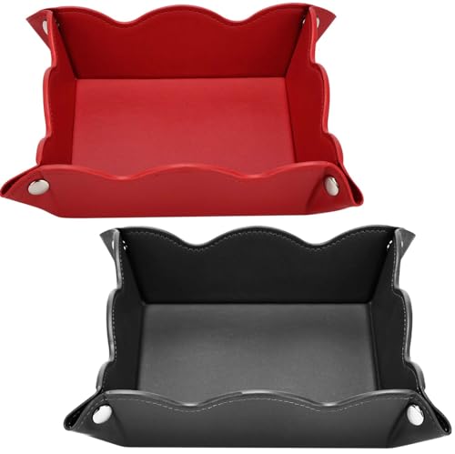 Valet Tray for Men Women 2 Pack - PU Leather Travel Catchall Tray Organizer - Desk Bedside Nightstand Storage Box for Jewelry Key Phone Remote Controller Wallet Readerss -Red and Black - color: Red and Black