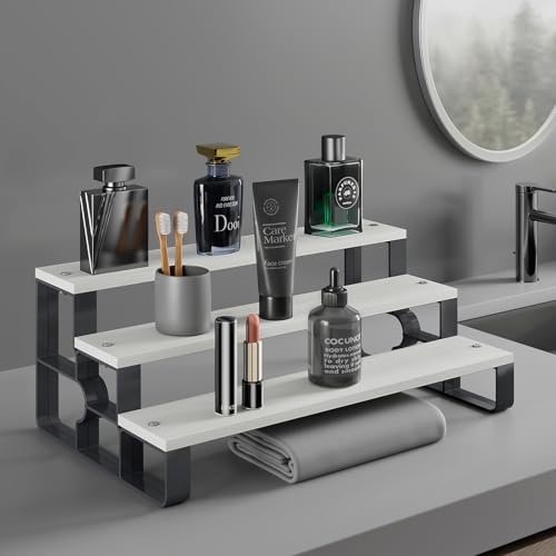 Wood Cologne Organizer for Men,Perfume Organizer for Bathroom Countertop,3 Tier Makeup Organizer for Bedroom Decor,Skincare Storage,Display Stand Shelf,Valentine's Day Gift (White 11.2") - color: White, size: 3 Tiers-width=11.2"